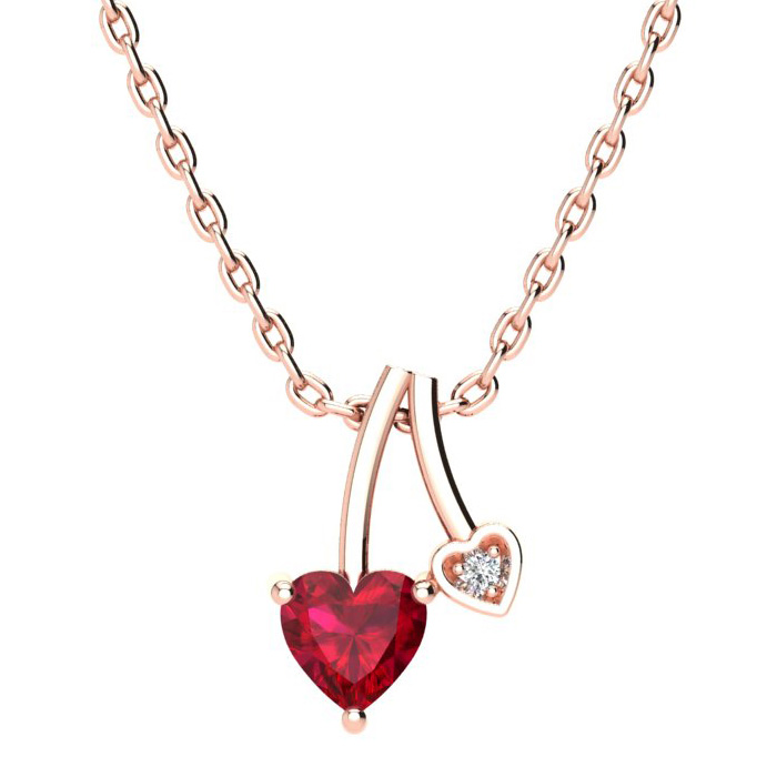 1/2 Carat Heart Shaped Created Ruby & Diamond Necklace in Rose Gold (3 g), , 18 Inch Chain by SuperJeweler