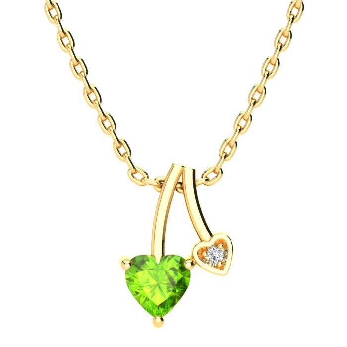 1/2 Carat Heart Shaped Peridot & Diamond Necklace in Yellow Gold (3 g), , 18 Inch Chain by SuperJeweler