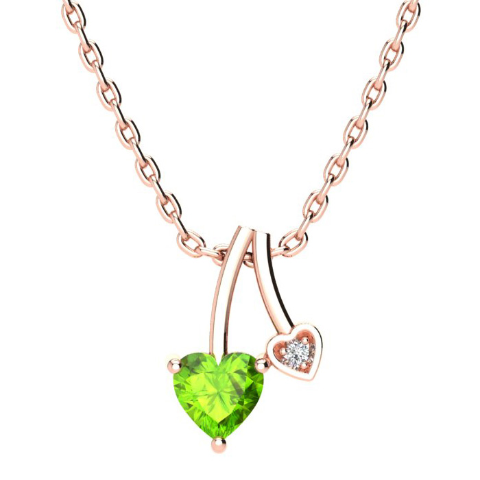 1/2 Carat Heart Shaped Peridot & Diamond Necklace in Rose Gold (3 g), , 18 Inch Chain by SuperJeweler