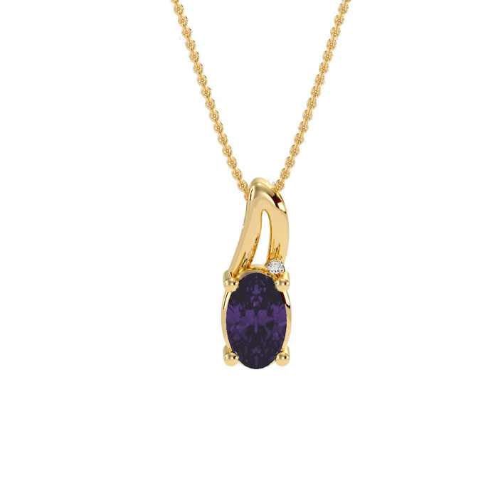 1/2 Carat Oval Shape Amethyst & Diamond Necklace In 10k Yellow Gold (3 G), I/J, 18 Inch Chain By SuperJeweler