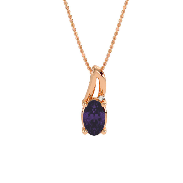 1/2 Carat Oval Shape Amethyst & Diamond Necklace in Rose Gold (3 g), , 18 Inch Chain by SuperJeweler