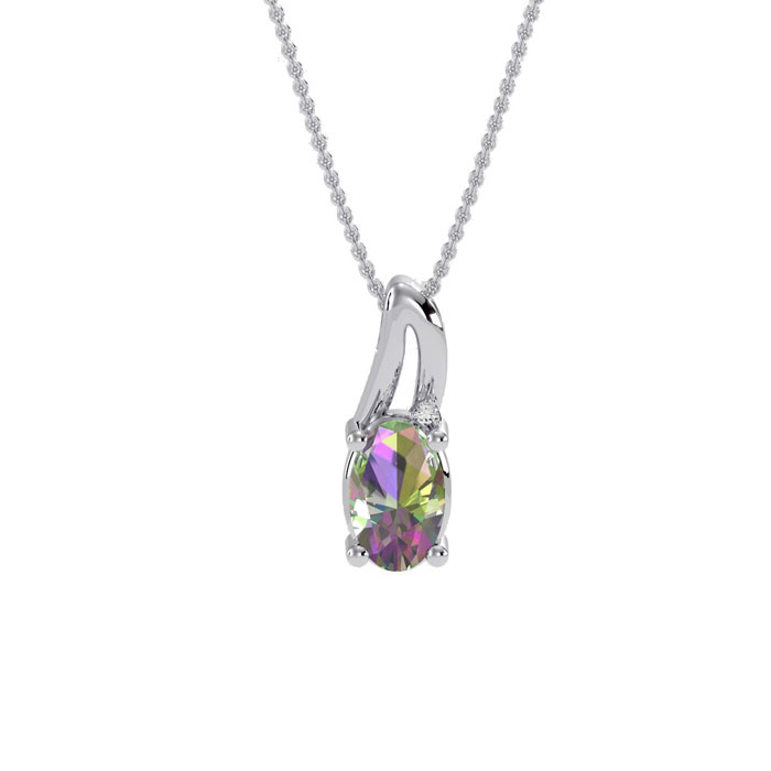 1/2 Carat Oval Shape Mystic Topaz & Diamond Necklace in White Gold (3 g), , 18 Inch Chain by SuperJeweler