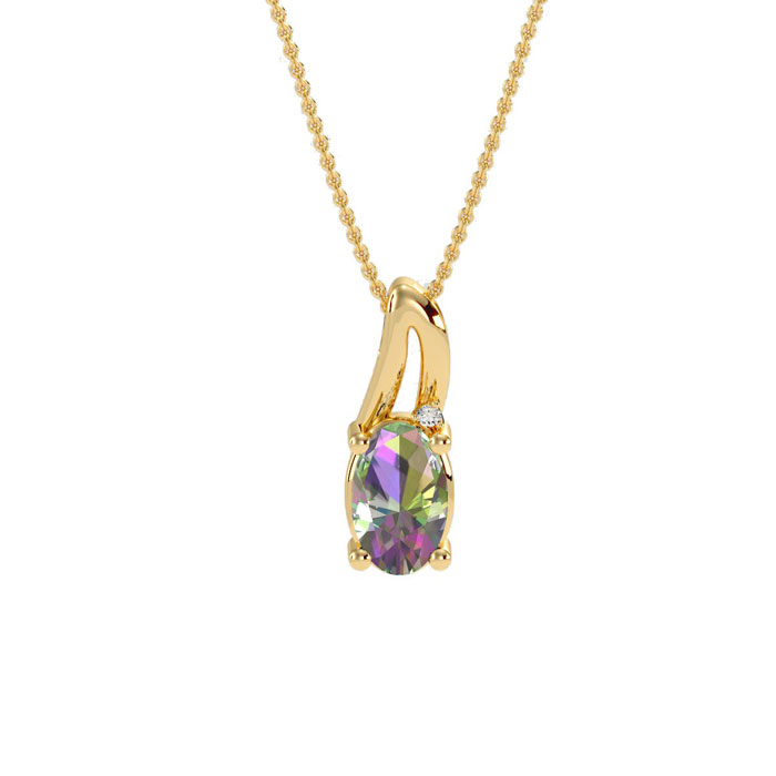 1/2 Carat Oval Shape Mystic Topaz & Diamond Necklace in Yellow Gold (3 g), , 18 Inch Chain by SuperJeweler