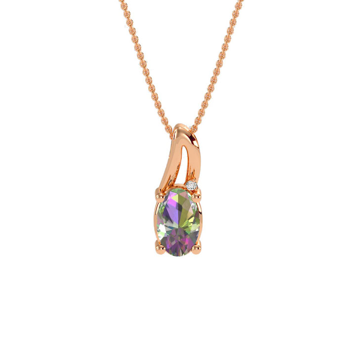 1/2 Carat Oval Shape Mystic Topaz & Diamond Necklace in Rose Gold (3 g), , 18 Inch Chain by SuperJeweler