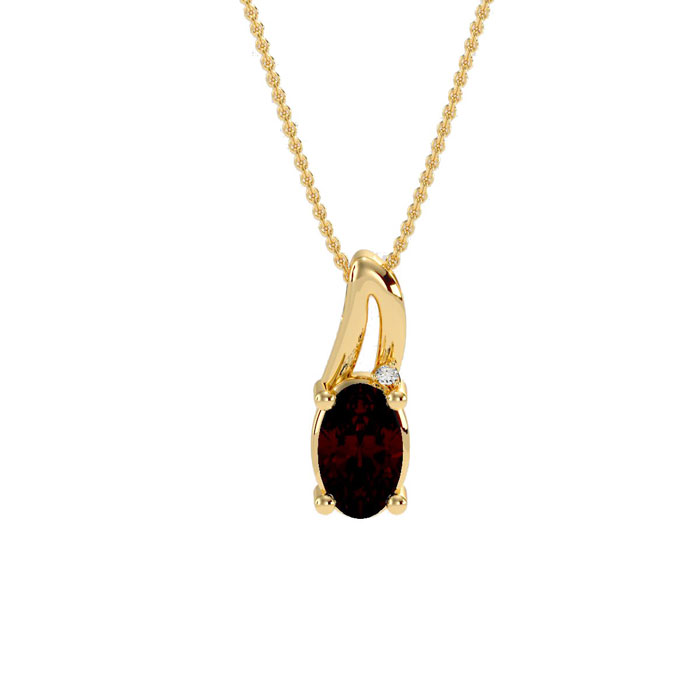 1/2 Carat Oval Shape Garnet & Diamond Necklace in Yellow Gold (3 g), , 18 Inch Chain by SuperJeweler