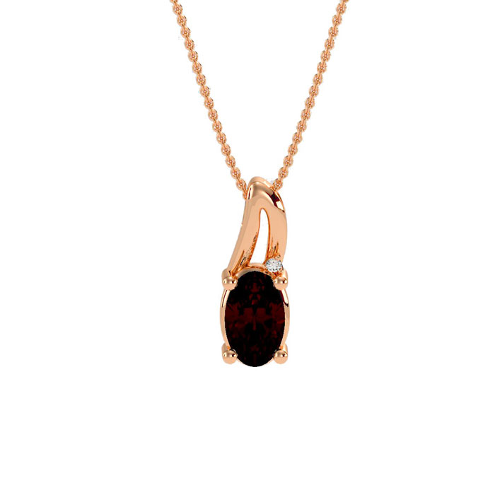 1/2 Carat Oval Shape Garnet & Diamond Necklace in Rose Gold (3 g), , 18 Inch Chain by SuperJeweler