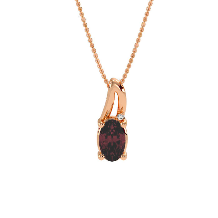 1/2 Carat Oval Shape Created Ruby & Diamond Necklace in Rose Gold (3 g), , 18 Inch Chain by SuperJeweler