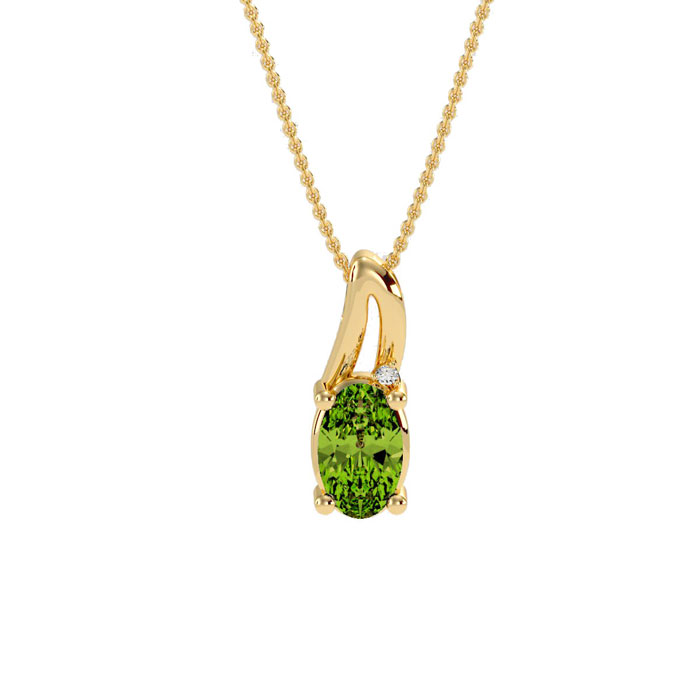 1/2 Carat Oval Shape Peridot & Diamond Necklace in Yellow Gold (3 g), , 18 Inch Chain by SuperJeweler