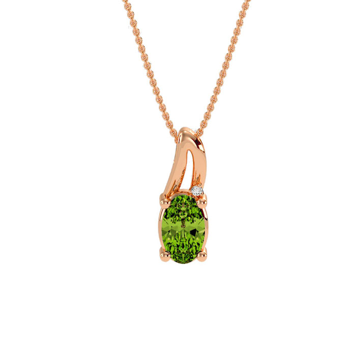 1/2 Carat Oval Shape Peridot & Diamond Necklace in Rose Gold (3 g), , 18 Inch Chain by SuperJeweler