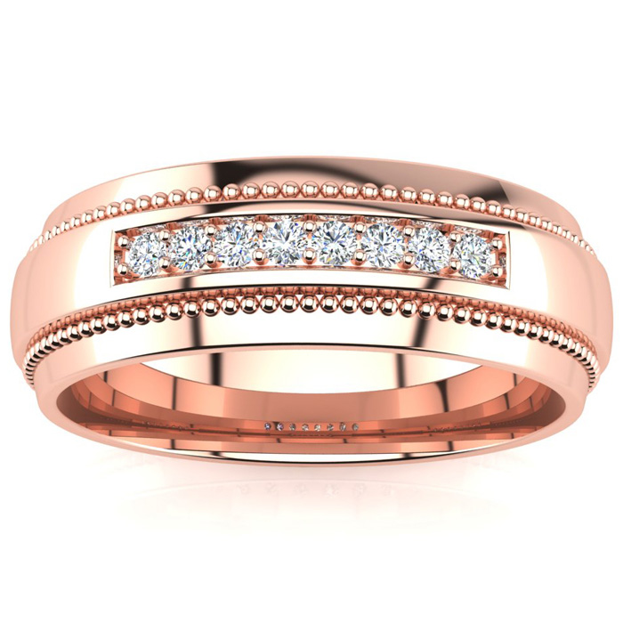 7mm Diamond Men's Satin Finished Milgrain Wedding Band in Rose Gold (8 g), G-H Color, Size 10 by SuperJeweler