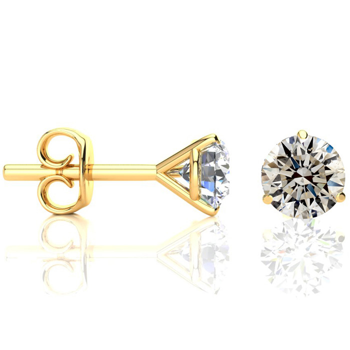 1.5 Carat Diamond Stud Earrings in 14K Yellow Gold (1.2 Gram) Martini Setting (L-M, I1-I2) by SuperJeweler