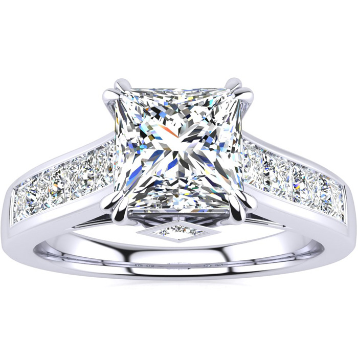 2 Carat Princess Cut Diamond Engagement Ring in 14K White Gold (5 g) (, I1-I2 Clarity Enhanced), Size 4 by SuperJeweler