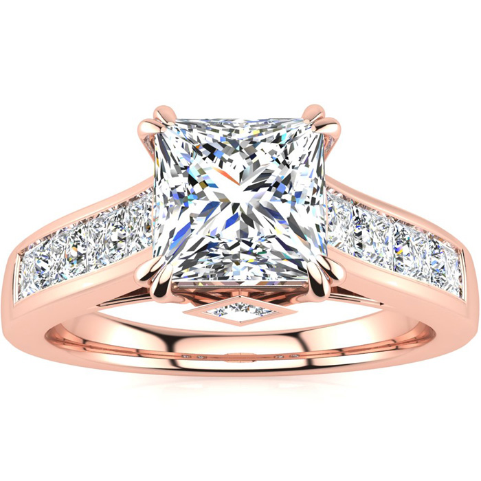 2 Carat Princess Cut Diamond Engagement Ring in 14K Rose Gold (5 g) (, I1-I2 Clarity Enhanced), Size 4 by SuperJeweler