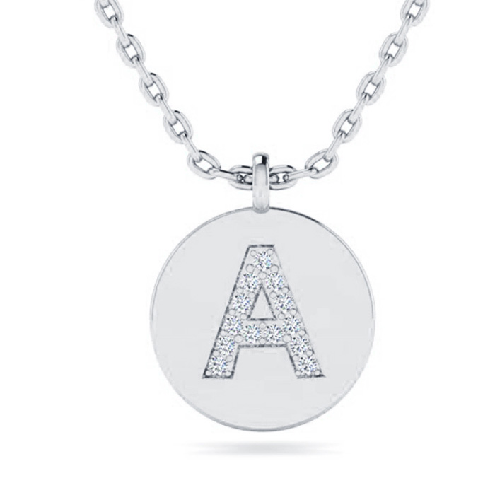 Letter A Diamond Initial Necklace in 14K White Gold (2 g) w/ 13 Diamonds, , 18 Inch Chain by SuperJeweler