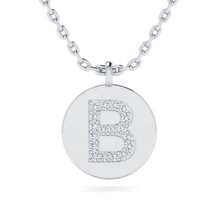 Letter B Diamond Initial Necklace in 14K White Gold (2 g) w/ 18 Diamonds, , 18 Inch Chain by SuperJeweler