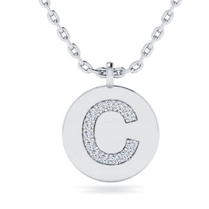 Letter C Diamond Initial Necklace in 14K White Gold (2 g) w/ 13 Diamonds, , 18 Inch Chain by SuperJeweler