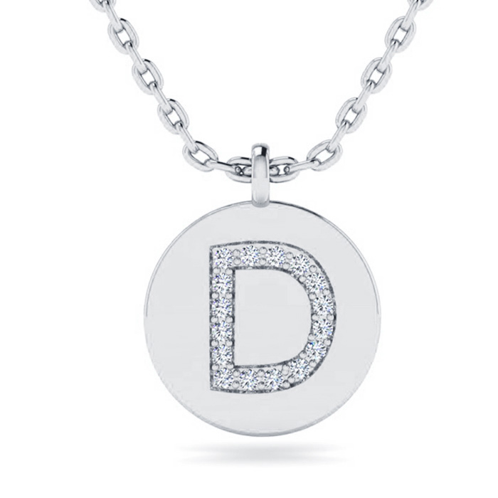 Letter D  ColorDiamond Initial Necklace in 14K White Gold (2 g) w/ 16 Diamonds, , 18 Inch Chain by SuperJeweler