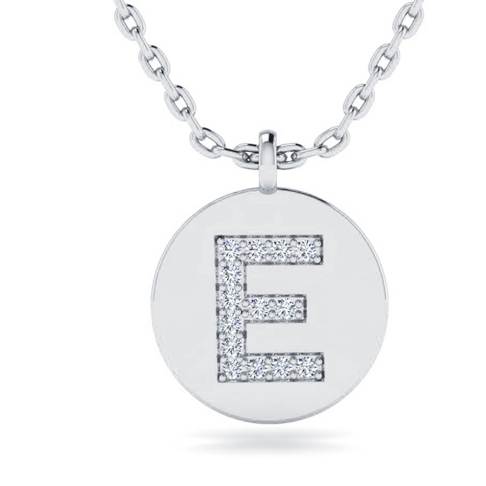 Letter E Diamond Initial Necklace in 14K White Gold (2 g) w/ 14 Diamonds, , 18 Inch Chain by SuperJeweler