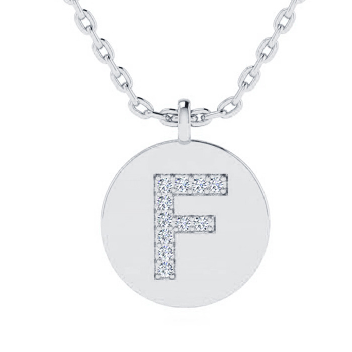 Letter F Diamond Initial Necklace in 14K White Gold (2 g) w/ 11 Diamonds, , 18 Inch Chain by SuperJeweler