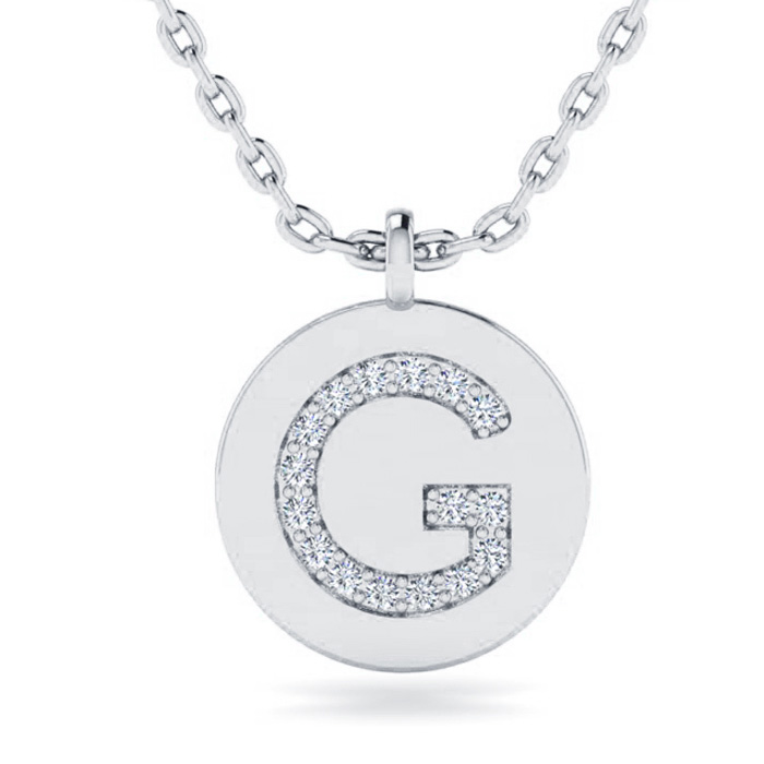 Letter G  ColorDiamond Initial Necklace in 14K White Gold (2 g) w/ 16 Diamonds, , 18 Inch Chain by SuperJeweler