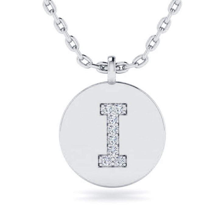 Letter I Diamond Initial Necklace in 14K White Gold (2 g) w/ 8 Diamonds, , 18 Inch Chain by SuperJeweler