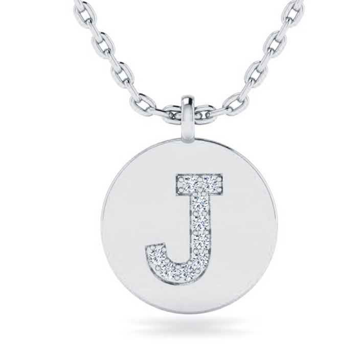 Letter J Diamond Initial Necklace in 14K White Gold (2 g) w/ 9 Diamonds, , 18 Inch Chain by SuperJeweler