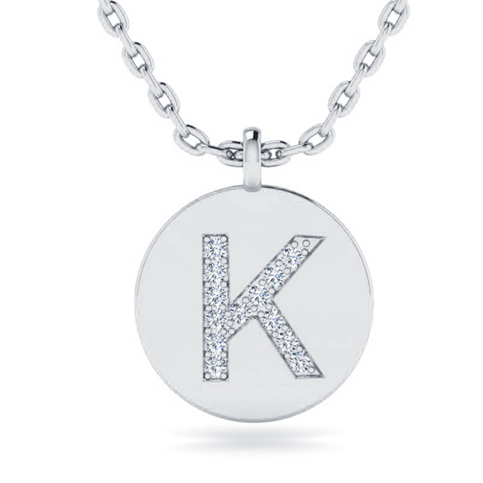 Letter K Diamond Initial Necklace in 14K White Gold (2 g) w/ 13 Diamonds, , 18 Inch Chain by SuperJeweler