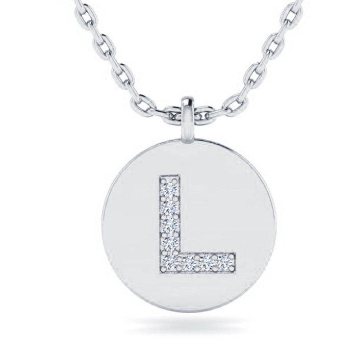 Letter L Diamond Initial Necklace in 14K White Gold (2 g) w/ 8 Diamonds, , 18 Inch Chain by SuperJeweler