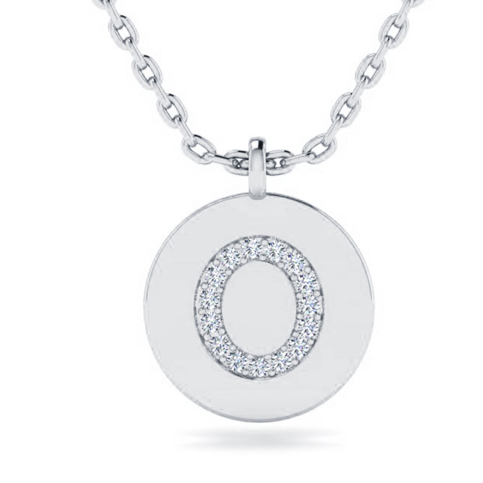 Letter O Diamond Initial Necklace in 14K White Gold (2 g) w/ 16 Diamonds, , 18 Inch Chain by SuperJeweler