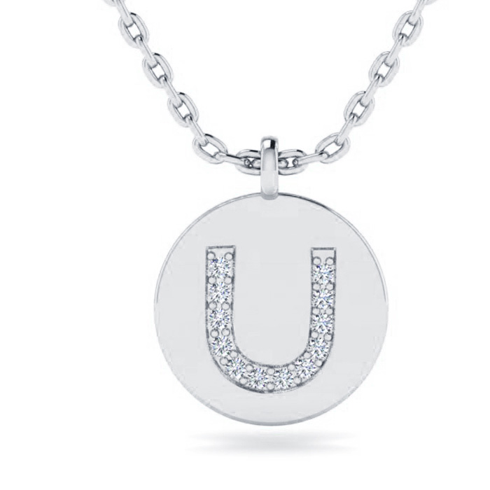 Letter U Diamond Initial Necklace in 14K White Gold (2 g) w/ 12 Diamonds, , 18 Inch Chain by SuperJeweler