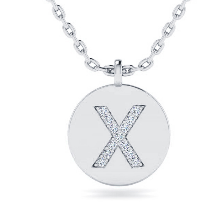 Letter X Diamond Initial Necklace in 14K White Gold (2 g) w/ 13 Diamonds, , 18 Inch Chain by SuperJeweler