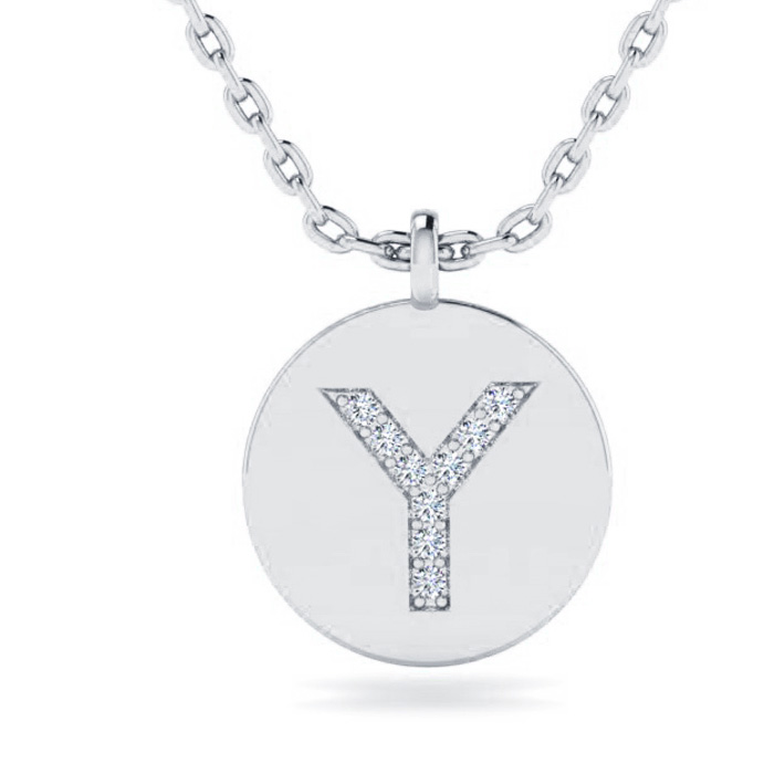 Letter Y Diamond Initial Necklace in 14K White Gold (2 g) w/ 9 Diamonds, , 18 Inch Chain by SuperJeweler