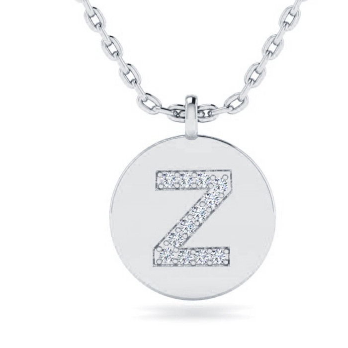 Letter Z Diamond Initial Necklace in 14K White Gold (2 g) w/ 12 Diamonds, , 18 Inch Chain by SuperJeweler