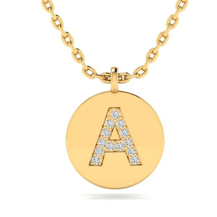 Letter A Diamond Initial Necklace in 14K Yellow Gold (2 g) w/ 13 Diamonds, , 18 Inch Chain by SuperJeweler