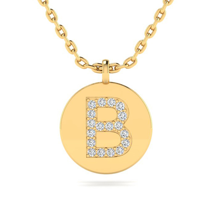 Letter B Diamond Initial Necklace in 14K Yellow Gold (2 g) w/ 18 Diamonds, , 18 Inch Chain by SuperJeweler