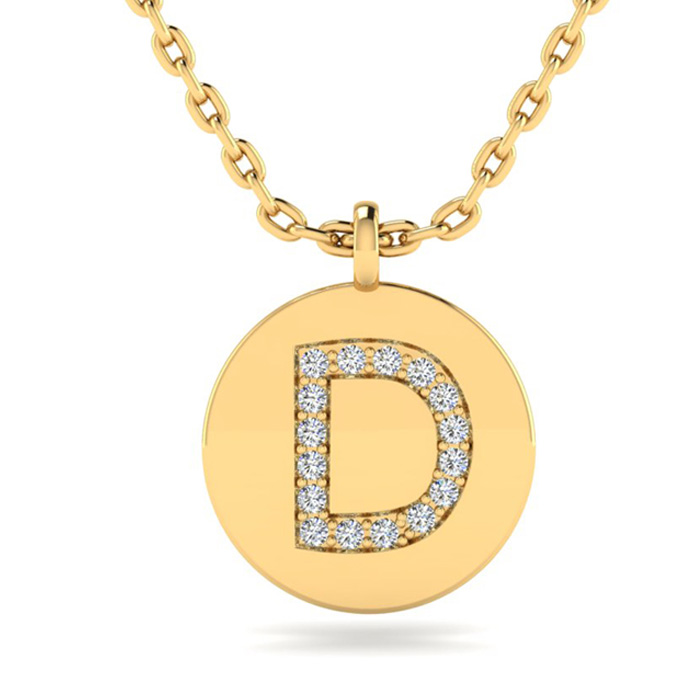 Letter D  ColorDiamond Initial Necklace in 14K Yellow Gold (2 g) w/ 16 Diamonds, , 18 Inch Chain by SuperJeweler