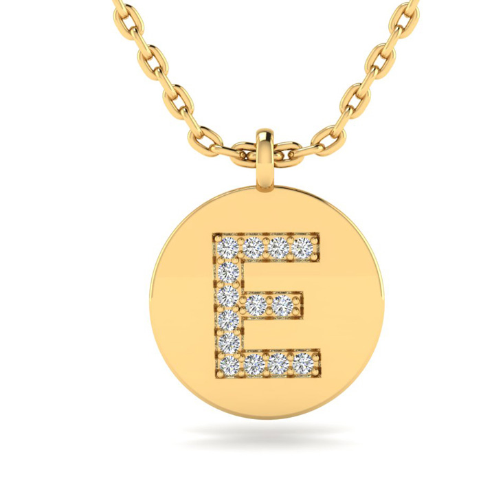 Letter E Diamond Initial Necklace in 14K Yellow Gold (2 g) w/ 14 Diamonds, , 18 Inch Chain by SuperJeweler