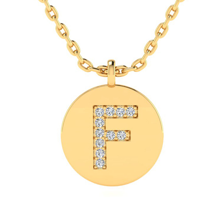 Letter F Diamond Initial Necklace in 14K Yellow Gold (2 g) w/ 11 Diamonds, , 18 Inch Chain by SuperJeweler