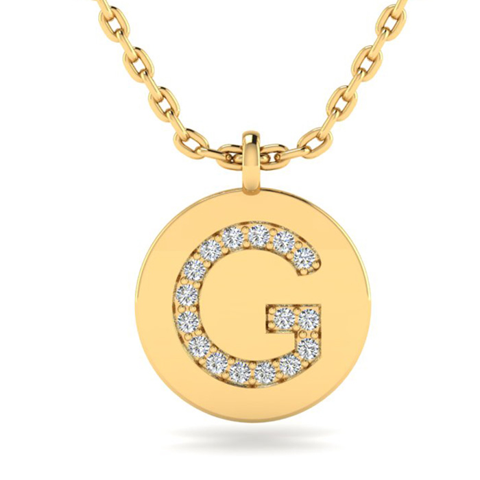 Letter G  ColorDiamond Initial Necklace in 14K Yellow Gold (2 g) w/ 16 Diamonds, , 18 Inch Chain by SuperJeweler