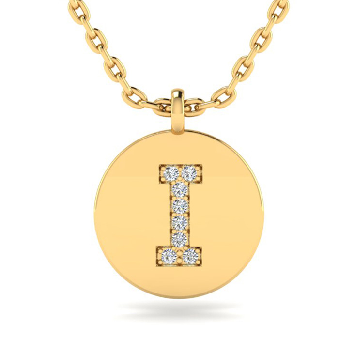 Letter I Diamond Initial Necklace in 14K Yellow Gold (2 g) w/ 8 Diamonds, , 18 Inch Chain by SuperJeweler