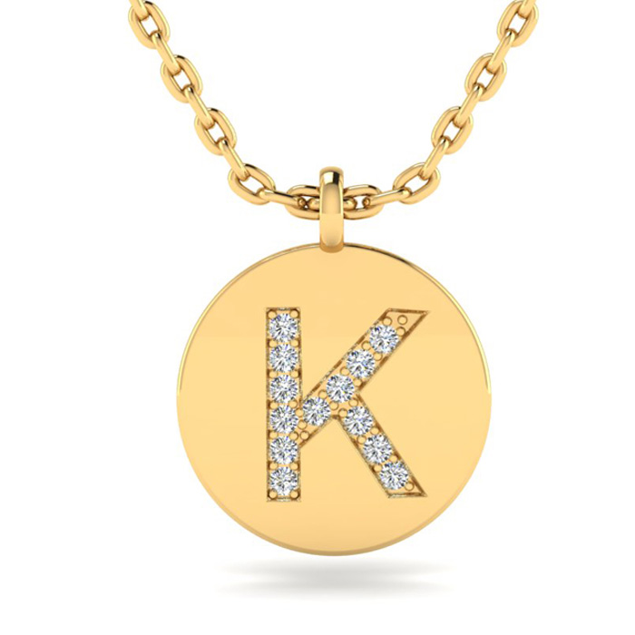 Letter K Diamond Initial Necklace in 14K Yellow Gold (2 g) w/ 13 Diamonds, , 18 Inch Chain by SuperJeweler