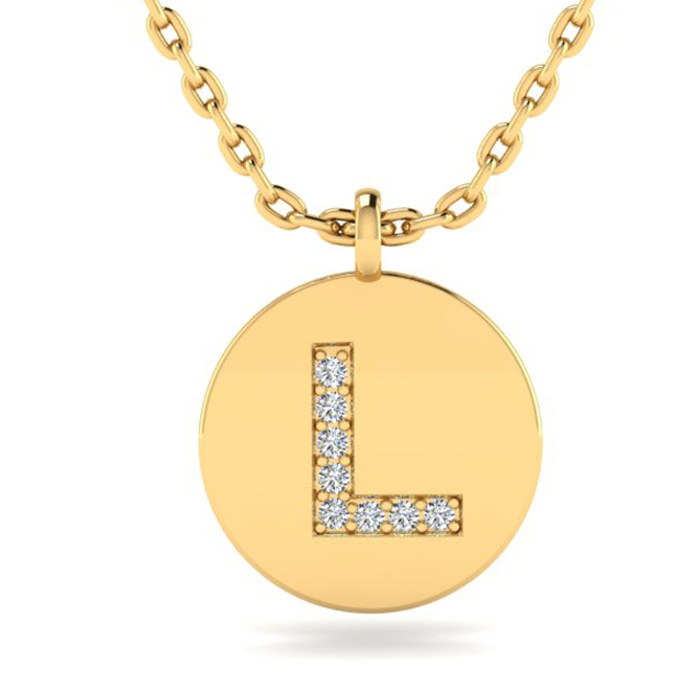 Letter L Diamond Initial Necklace in 14K Yellow Gold (2 g) w/ 8 Diamonds, , 18 Inch Chain by SuperJeweler