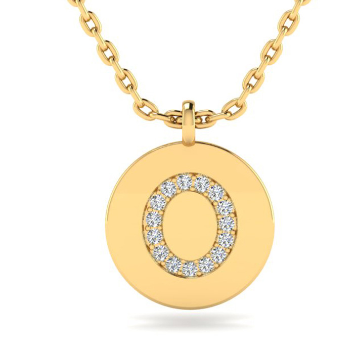 Letter O Diamond Initial Necklace in 14K Yellow Gold (2 g) w/ 16 Diamonds, , 18 Inch Chain by SuperJeweler