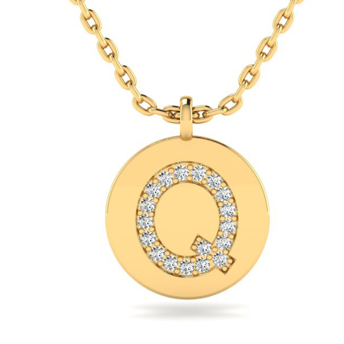 Letter Q Diamond Initial Necklace in 14K Yellow Gold (2 g) w/ 18 Diamonds, , 18 Inch Chain by SuperJeweler