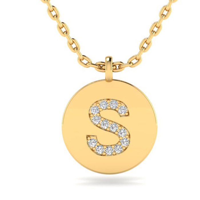 Letter S Diamond Initial Necklace in 14K Yellow Gold (2 g) w/ 14 Diamonds, , 18 Inch Chain by SuperJeweler