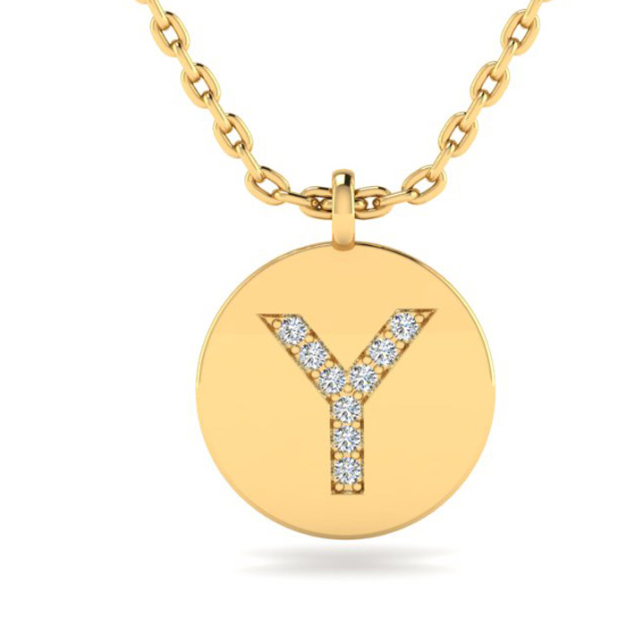 Letter Y Diamond Initial Necklace in 14K Yellow Gold (2 g) w/ 9 Diamonds, , 18 Inch Chain by SuperJeweler