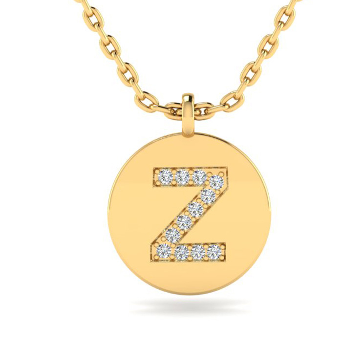 Letter Z Diamond Initial Necklace in 14K Yellow Gold (2 g) w/ 12 Diamonds, , 18 Inch Chain by SuperJeweler