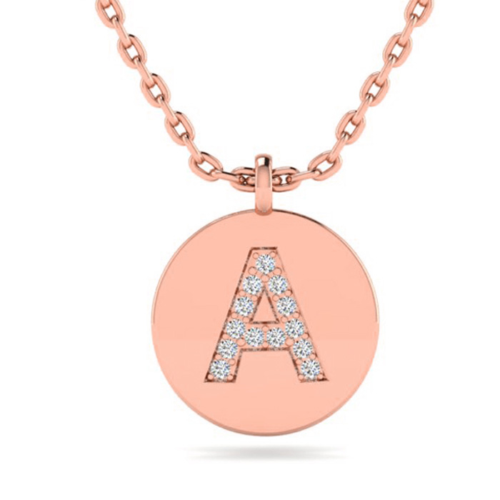 Letter A Diamond Initial Necklace in 14K Rose Gold (2 g) w/ 13 Diamonds, , 18 Inch Chain by SuperJeweler