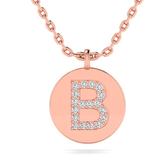 Letter B Diamond Initial Necklace in 14K Rose Gold (2 g) w/ 18 Diamonds, , 18 Inch Chain by SuperJeweler