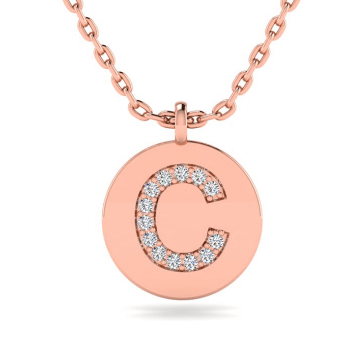 Letter C Diamond Initial Necklace in 14K Rose Gold (2 g) w/ 13 Diamonds, , 18 Inch Chain by SuperJeweler